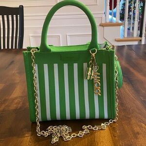 Kate Spade Green Striped Crossbody Bag with Gold Accents and bag charms